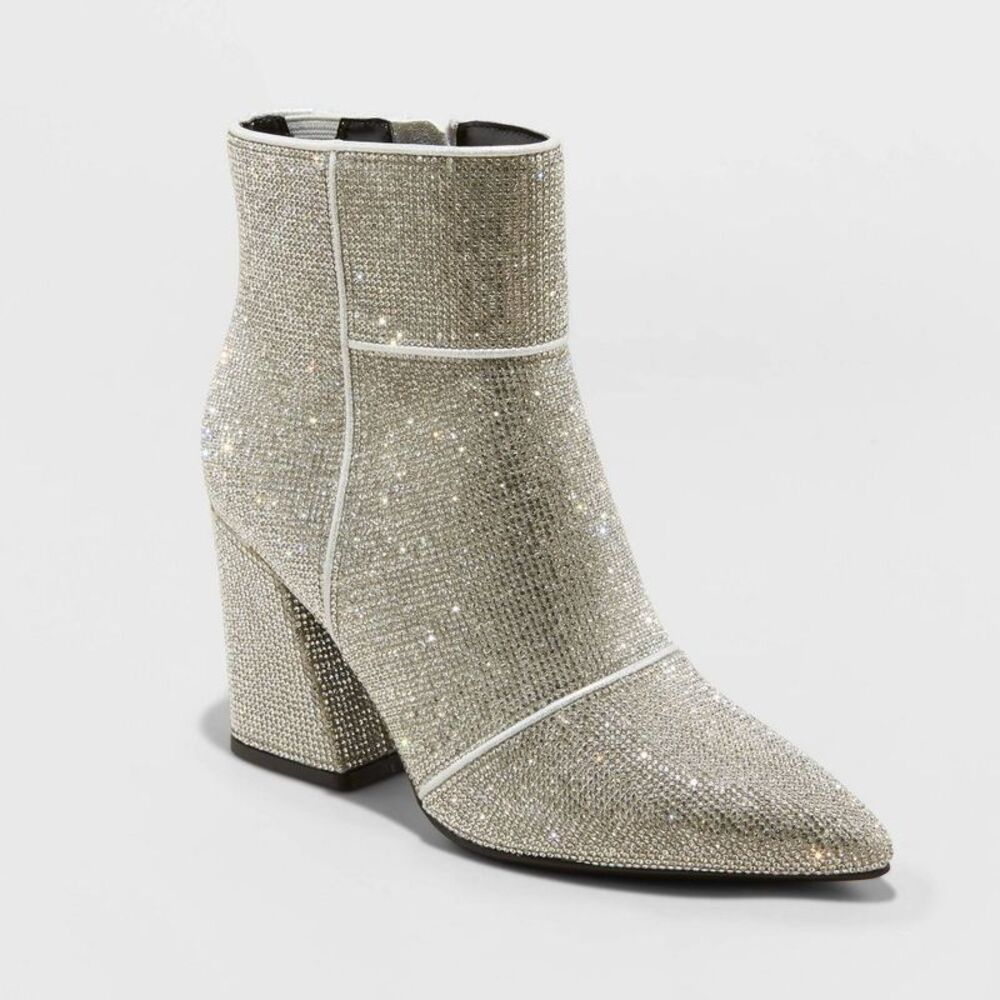 Women's Cailin Ankle Boots - Silver Size 7.5 Zipper Block Heel